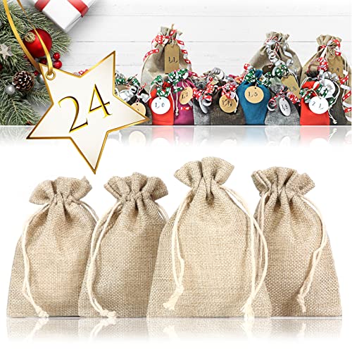 Ganzoo © Jutesäckchen | Jute-Beutel | Jute-Sack 24er Set für Adventskalender mit Geschenk-Verpackung, 13cm x 9,5cm, Jutebeutel, Stoffbeutel, Natur Säckchen, Geschenksäckchen, Sack, Beutel, Hellbraun von Ganzoo