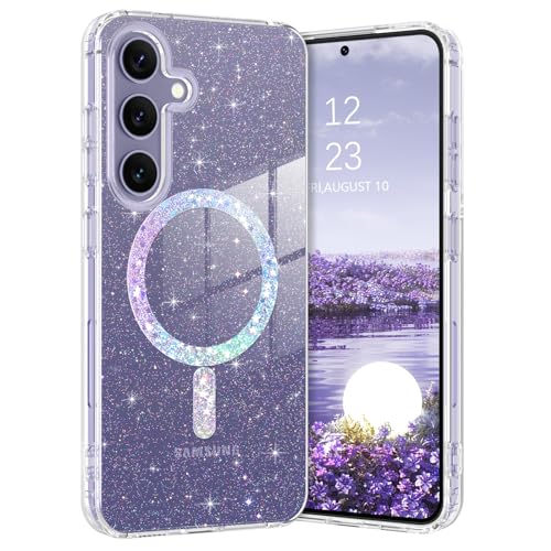 GaoBao Kompatibel mit Samsung Galaxy S24 Hülle, Handyhülle Samsung S24, Klar Glitzer für MagSafe Stoßfeste Schutzhülle Soft TPU Gel Magnetische Hülle für Samsung Galaxy S24 6.2" Case, Transparent von GaoBao