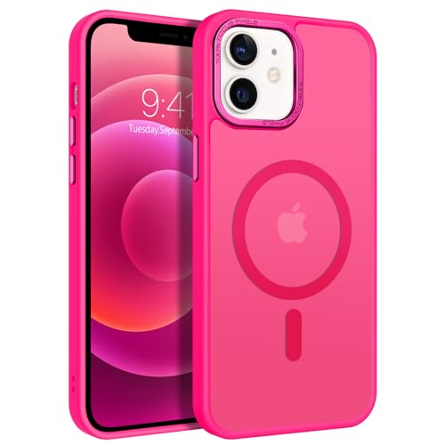 GaoBao Magnetische Hülle für iPhone 12/12 Pro, Schlanke Schutzhülle aus Polycarbonat und Thermoplastischem Polyurethan, Kompatibel mit MagSafe, Stoßfest, Durchscheinend, Matt, Hot Pink von GaoBao