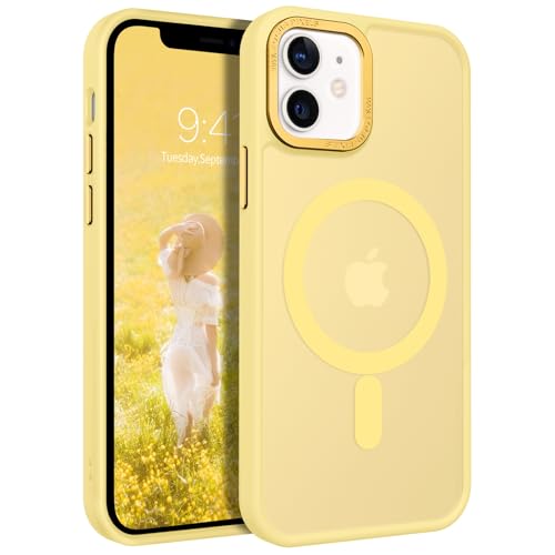 GaoBao Magnetische Schutzhülle für iPhone 12 Mini, [kompatibel mit MagSafe] transparente matte Schutzhülle dünn stoßfest Rückseite robust rutschfest Case für iPhone 12 Mini 5,4 Zoll, Gelb von GaoBao