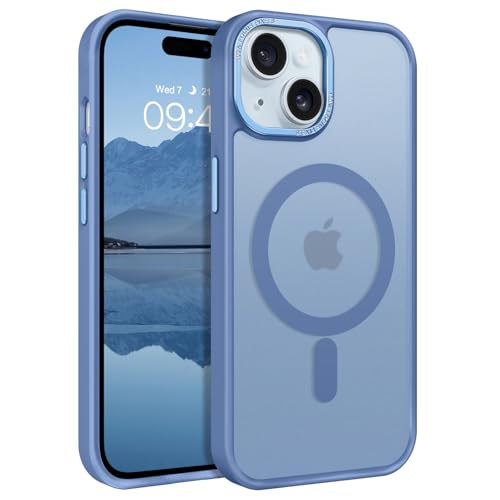 GaoBao Magnetische Schutzhülle für iPhone 15, [kompatibel mit MagSafe] transparente matte Schutzhülle dünn stoßfest Rückseite robust rutschfest Case für iPhone 15 6,1 Zoll, Blau von GaoBao