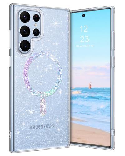 GaoBao Samsung Galaxy S23 Ultra Hülle, S23 Ultra Hülle, Klar Glitzer Kompatibel mit MagSafe Stoßfeste Schutzhülle Soft TPU Gel Magnetische Hülle für Samsung Galaxy S23 Ultra 6.8" Case, Transparent von GaoBao