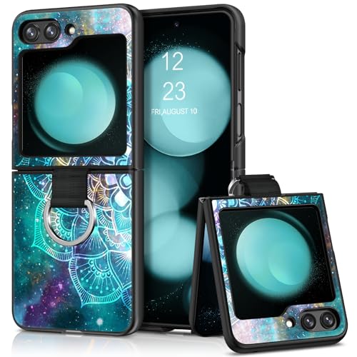 GaoBao Samsung Galaxy Z Flip 5 Hülle, Handyhülle Z Flip 5 Hülle mit Ring Mandala Muster Leuchtet im Dunkeln, PC Rückseite Weiche TPU-Stoßstange Schützende rutschfeste Hülle für Samsung Z Flip5 von GaoBao