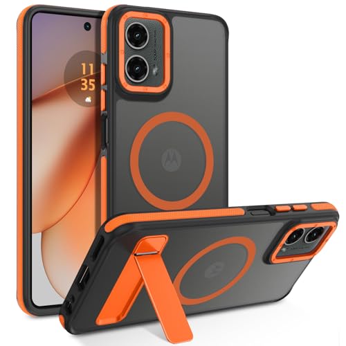 GaoBao Schutzhülle für Moto G 5G 2024, 16,8 cm (6,6 Zoll), mit unsichtbarem Ständer, kompatibel mit MagSafe, Schutz in Militärqualität, durchscheinend, matt, schlanke Passform, Schwarz und Orange von GaoBao