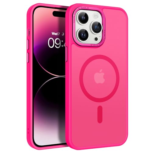 GaoBao Starke magnetische Schutzhülle für iPhone 14 Pro, Slim Fit 14 Pro Hülle [kompatibel mit MagSafe], stoßfest, durchscheinend, matt, Schutzhülle für iPhone 14 Pro 6,1 Zoll 2022, Hot Pink von GaoBao