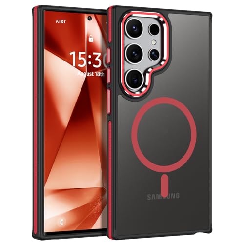 GaoBao für Samsung Galaxy S24 Ultra Hülle, Handyhülle S24 Ultra Hülle für MagSafe Kabellosem Laden, Durchscheinende Matte Magnetische Stoßfeste Schützende Hülle für Samsung Galaxy S24 Ultra, Rot GaoBao für Samsung Galaxy S24 Ultra Hülle, Handyhülle S24 Ultra Hülle für MagSafe Kabellosem Laden, Durchscheinende Matte Magnetische Stoßfeste Schützende Hülle für Samsung Galaxy S24 Ultra, Rot von GaoBao