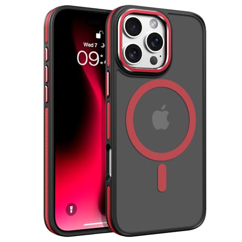 GaoBao für iPhone 16 Pro Hülle, Handyhülle iPhone 16 Pro Kompatibel mit MagSafe Kabellosem Laden, Durchscheinende Matte Magnetische Stoßfeste Schützende Hülle für iPhone 16 Pro, Rot GaoBao für iPhone 16 Pro Hülle, Handyhülle iPhone 16 Pro Kompatibel mit MagSafe Kabellosem Laden, Durchscheinende Matte Magnetische Stoßfeste Schützende Hülle für iPhone 16 Pro, Rot von GaoBao
