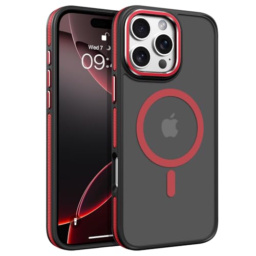 GaoBao für iPhone 16 Pro Max Hülle, Handyhülle iPhone 16 Pro Max Kompatibel mit Magsafe Kabellosem Laden, Durchscheinende Matte Magnetische Stoßfeste Schützende Hülle für iPhone 16 Pro Max, Rot GaoBao für iPhone 16 Pro Max Hülle, Handyhülle iPhone 16 Pro Max Kompatibel mit Magsafe Kabellosem Laden, Durchscheinende Matte Magnetische Stoßfeste Schützende Hülle für iPhone 16 Pro Max, Rot von GaoBao