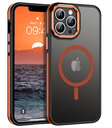 GaoBao iPhone 13 Pro Max Hülle, Handyhülle iPhone 13 Pro Max Kompatibel mit MagSafe Kabellosem Laden, Durchscheinende Matte Magnetische Stoßfeste Schützende Schutzhülle für iPhone 13 Pro Max, Orange von GaoBao