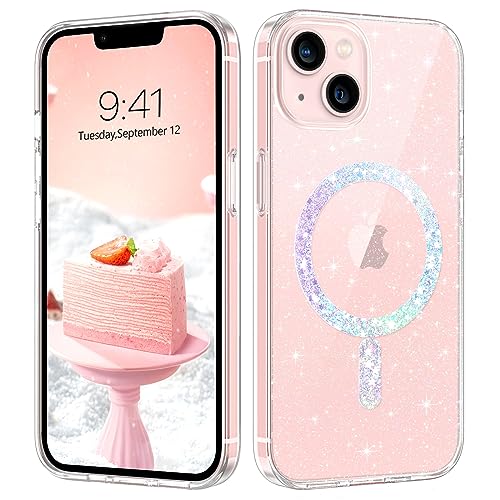 GaoBao für iPhone 14 Hülle, iPhone 13 Hülle, Handyhülle iPhone 14/13, Klar Glitzer Kompatibel mit MagSafe Stoßfeste Schutzhülle Gel Magnetische Hülle für iPhone 14/13 6.1 Zoll, Transparent von GaoBao