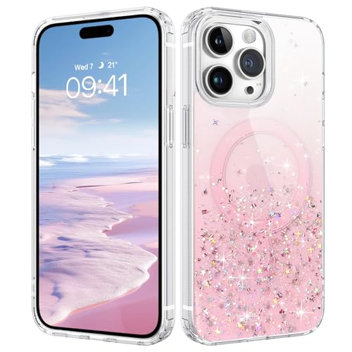 GaoBao iPhone 14 Pro Hülle Glitzer, Handyhülle iPhone 14 Pro Kompatibel mit MagSafe Klar Bling Sparkle Stoßfest Schutzhülle Soft TPU Gel Ultradünn Magnetische Hülle 6.1 Zoll, Rosa von GaoBao