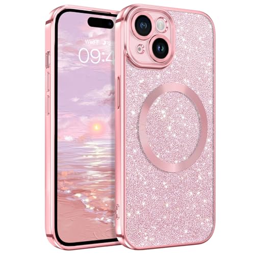 GaoBao iPhone 15 Hülle Glitzer, Handyhülle iPhone 15 Glitzer für MagSafe, Keine Vergilbung, Kratzfeste, Dünn Weiches TPU Stoßfeste Ganzkörperschutz Glitzer Hülle für iPhone 15 6.1", Rosa von GaoBao