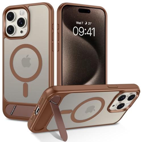 Schutzhülle für iPhone 15 Pro Max mit Ständer, [Kompatibel mit Magsafe] Matte, dünne und durchscheinende magnetische Schutzhülle, stoßfest, auslaufsicher, Anti-Fingerabdruck (Bronze) von GaoBao