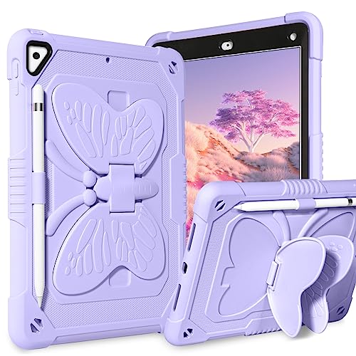 iPad 9.7 Hülle, iPad Air 2 Hülle für Kinder, GaoBao iPad Pro 9.7 Hülle mit Schmetterlingsflügeln, Ständer, Stifthalter, stoßfest, kinderfreundlich,6. Generation (2017/2018), Violett von GaoBao