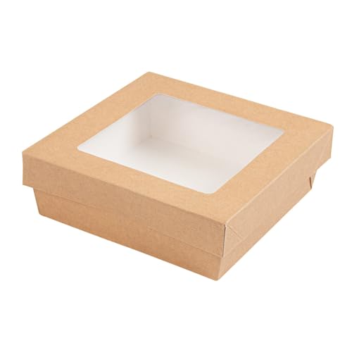 25 Stück – Kisten + Deckel mit Fenster 'Thepack' 750 ml 220 g/m2 + Opp 14 x 14 x 5 cm Natur-Wellpappe Nano-Mikro von Garcia de Pou