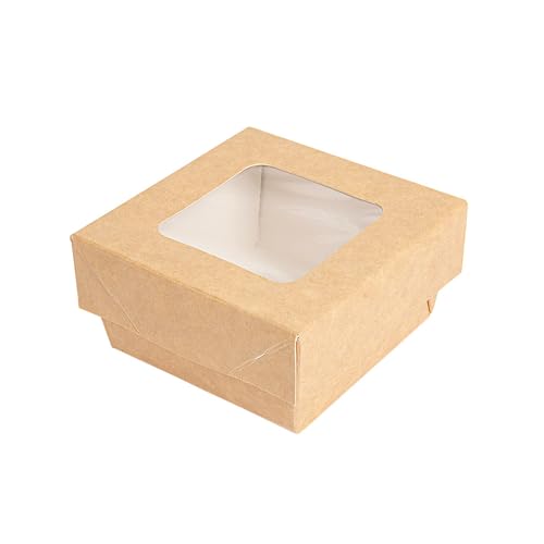 25 Stück - Schachteln + Deckel mit Fenster, 200 ml, 270 + 18 Pe G/M2, 7 x 7 x 4 cm, Braun, Karton von Garcia de Pou