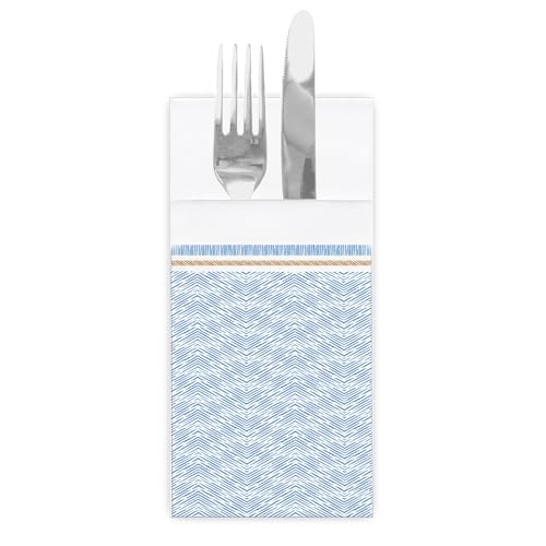 50 Stück Känguru-Servietten 'Like Linen - Azur' 70 g/m2, 40 x 40 cm, Weiß/Blau, Spunlace 50 Stück Känguru-Servietten 'Like Linen - Azur' 70 g/m2, 40 x 40 cm, Weiß/Blau, Spunlace von García de Pou