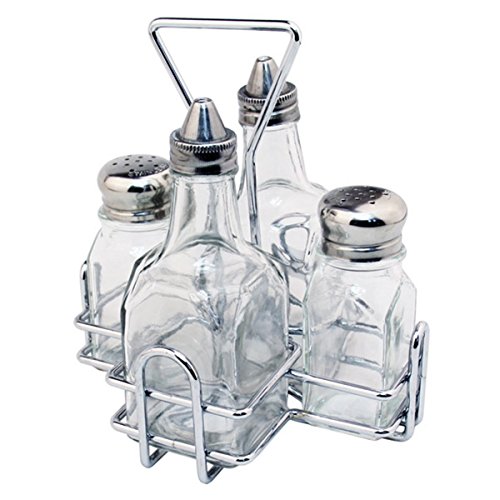Rack + 2 Flaschen Ausgiesser+Salz+Pfeffer 16X14X17,6 Cm Silberfarben Rostfrei - 12 Un. von García de Pou