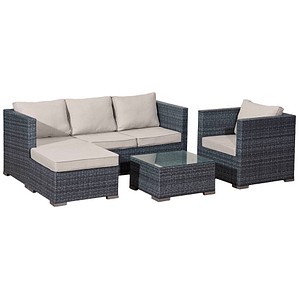 Garden Pleasure Loungegruppe Baeza creme, dunkelgrau Kunststoff, Metall, 13-teilig von Garden Pleasure