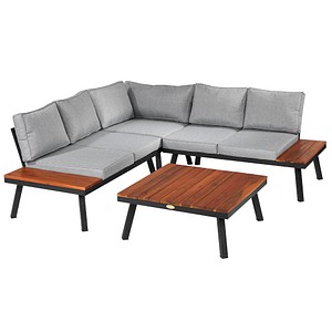 Garden Pleasure Loungegruppe Theresa grau, schwarz Holz, Metall, 15-teilig von Garden Pleasure