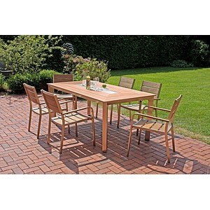 Garden Pleasure Sitzgruppe Florence, champagner Holz, Metall, 7-teilig von Garden Pleasure