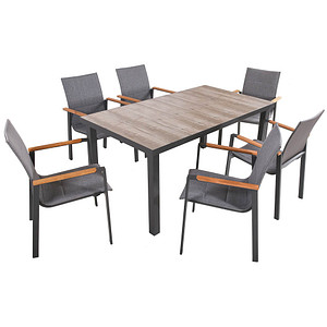 Garden Pleasure Sitzgruppe RANA grau, anthrazit Kunststoff, Holz, 7-teilig von Garden Pleasure