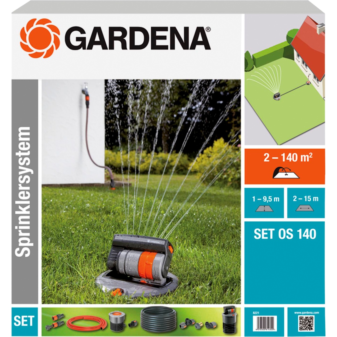 Komplett-Set mit Versenk-Viereckregner OS 140, Sprinklersystem von Gardena