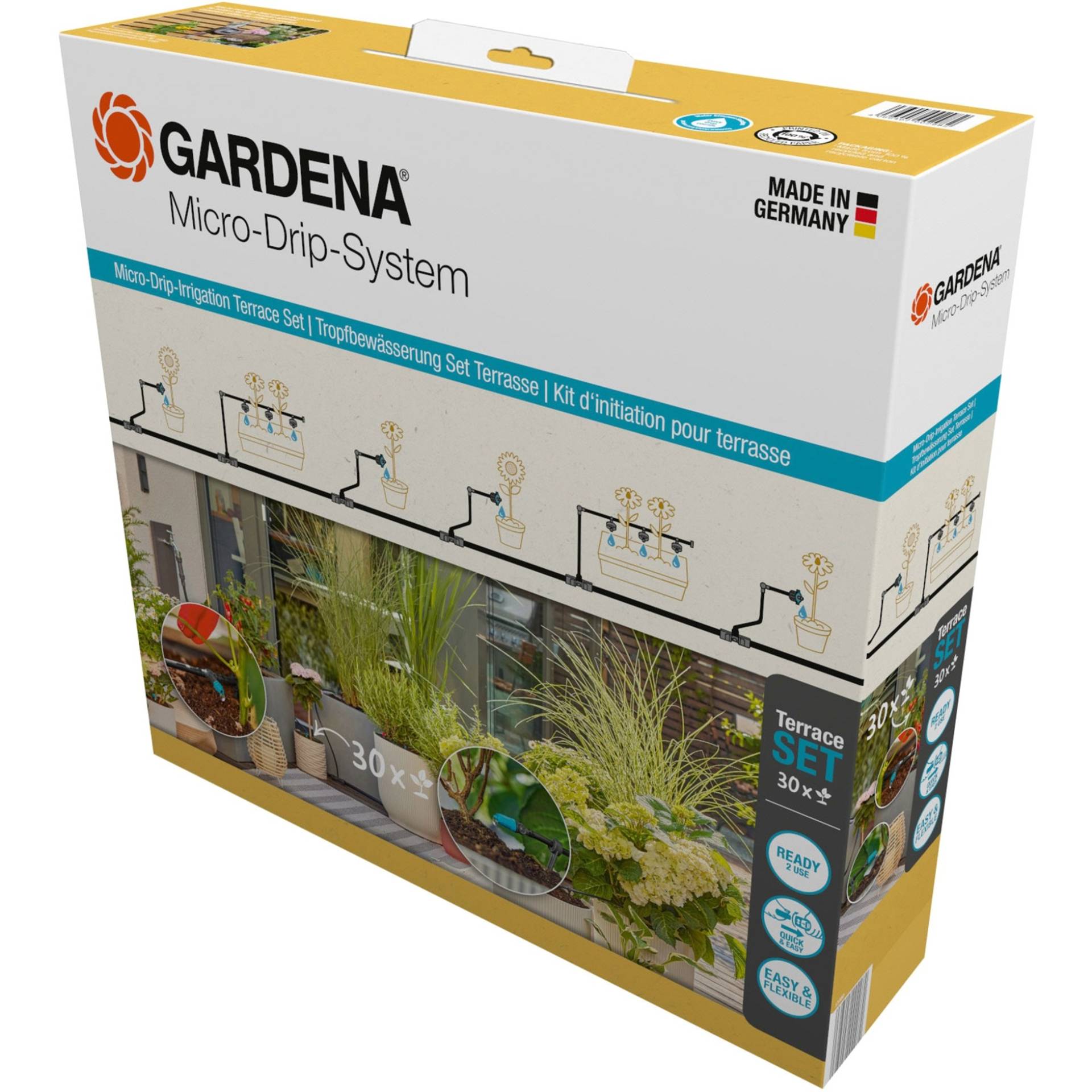 Micro-Drip-System Tropfbewässerung Set Terrasse, 30 Pflanzen, Tropfer von Gardena