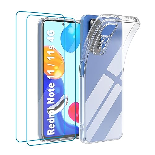 Garegce Hülle für Redmi Note 11/11s Ultra-Dünn Transparent,[2 × Displayschutzfolie] Stoßfest Durchsichtige HandyHülle Redmi Note 11/11s TPU SchutzHülle,weich Silikon Kratzfest case Klar Bumper von Garegce