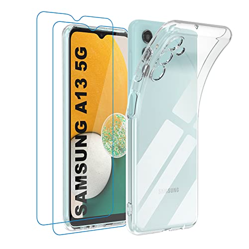 Garegce Hülle für Samsung Galaxy A13 5G,[2 × Displayschutzfolie] Transparent Stoßfest,Weich Silikon Durchsichtige Handyhülle,Clear TPU Flexibel Bumper case – Durchsichtig von Garegce