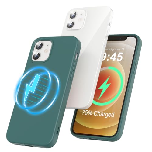 Garegce Hülle für iPhone 12/12 Pro Kompatibel mit MagSafe, Handyhülle Magnetisch [Stoßfest Kratzfeste], Liquid Silikon Weiche Schutzhülle TPU Case - 6,1 Zoll - Dunkelgrün von Garegce