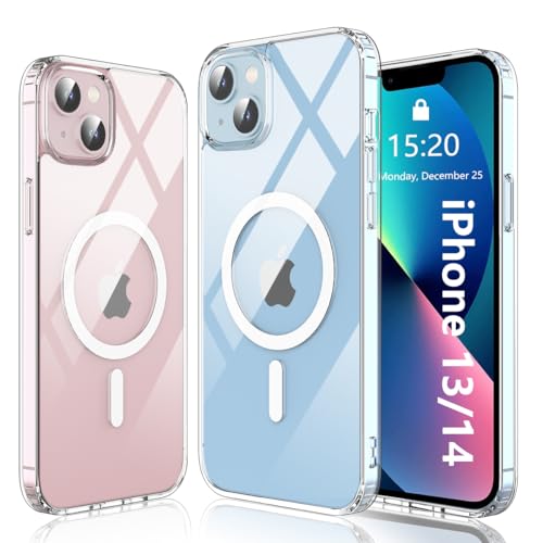 Garegce Hülle für iPhone 13/14 Kompatibel mit MagSafe, Durchsichtige Handyhülle PC Hart [Nie vergilbung] Stoßfest, Magnetisch Silikon Weiche Schutzhülle TPU Case - 6,1 Zoll - Durchsichtige von Garegce