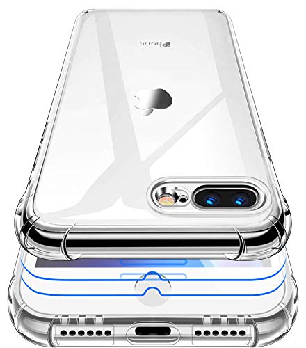 Garegce Hülle für iPhone 7 Plus/iPhone 8 Plus[2×Displayschutzfolie], Stoßfest Transparent Durchsichtige HandyHülle TPU SchutzHülle,weich Silikon Kratzfest case Klar Bumper von Garegce