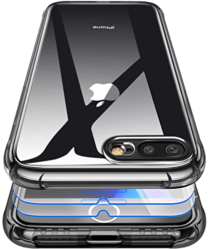 Garegce Hülle für iPhone 7 Plus/iPhone 8 Plus[2×Displayschutzfolie],Stoßfest Transparent HandyHülle Silikon,Weiche TPU Case Flexibel Bumper - Schwarz von Garegce