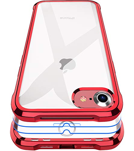 Garegce Hülle für iPhone SE(2020/2022),iPhone8 iPhone7 [2 × Displayschutzfolie] Transparent Stoßfest Durchsichtige HandyHülle TPU SchutzHülle,weich Silikon Flexibel Kratzfest Bumper case - Rouge von Garegce