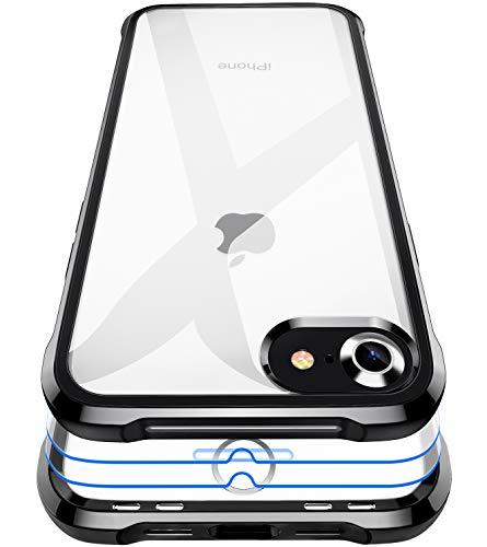 Garegce Hülle für iPhone SE(2020/2022),iPhone8 iPhone7 [2 × Displayschutzfolie] Transparent Stoßfest Durchsichtige HandyHülle TPU SchutzHülle,weich Silikon Flexibel Kratzfest Bumper case - Schwarz von Garegce