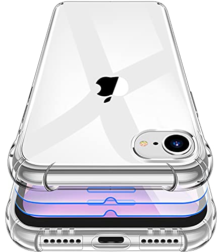 Garegce Hülle für iPhone SE 2022/2020, iPhone 8/7 Hülle mit Panzerglas 2 Stück, Handyhülle iPhone SE 2022 5G Silikon Stoßfeste Transparent Bumper Case für iPhone SE 2020/7/8, 4.7 Zoll, Klar von Garegce