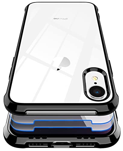 Garegce Hülle für iPhone XR, [2 × Displayschutzfolie] Transparent Stoßfest Durchsichtige HandyHülle TPU SchutzHülle,weich Silikon Flexibel Kratzfest Bumper case - Schwarz von Garegce
