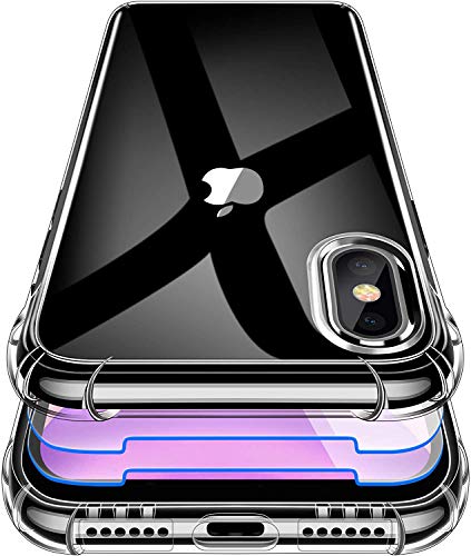 Garegce Hülle für iPhone XS/X,[2×Displayschutzfolie] Transparent HandyHülle iPhone X Max Silikon,Weiche TPU Case Flexibel Bumper - Schwarz von Garegce