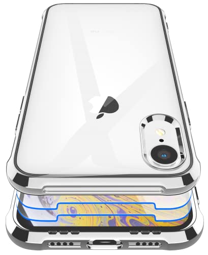 Garegce Hülle für iPhone XS/iPhone X,[2 × Displayschutzfolie] Transparent Stoßfest Durchsichtige HandyHülle TPU SchutzHülle,weich Silikon Flexibel Kratzfest Bumper case - Silber von Garegce