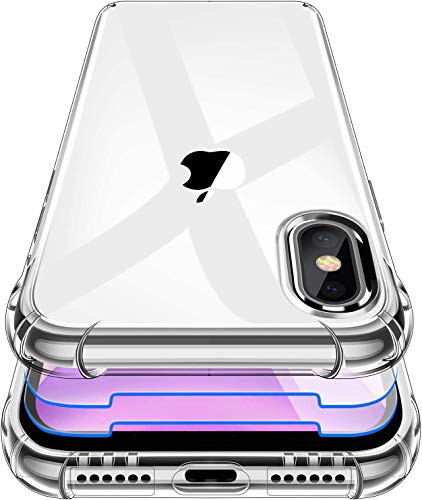 Garegce Hülle für iPhone XS Hülle, iPhone X Hülle mit 2 Stück Panzerglas Schutzfolie, Handyhülle iPhone XS/X Transparent Silikon Weiche TPU Stoßfest Kratzfest Bumper Schutzhülle - 5.8 Zoll - Klar von Garegce