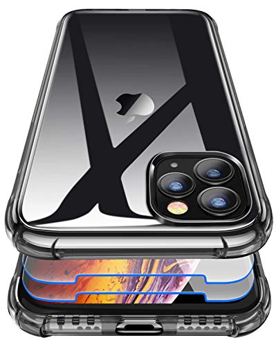 Garegce Hülle kompatibel mit iPhone 11 Pro, 2 Packungen Glas Displayschutzfolien, klare Silikon stoßfeste Bumper Cover, weiche Schutzhülle kompatibel mit iPhone 11 Pro-5,8 Zoll - Schwarz von Garegce