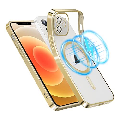 Garegce Magnetisch Hülle für iPhone 12 Kompatibel mit MagSafe, Stoßfest Handyhülle, Kameraschutz, Weiches TPU-Silikon, Schutzhülle Kratzfeste Transparent Rückseite -6,1 Zoll- Goldfarben von Garegce