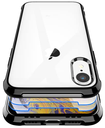 Garegce Schutzhülle für iPhone XS, Schutzhülle für iPhone X, transparent, Silikonbeschichtung, 2 x Hartglas, Kratzfest, leicht, TPU, Bumper für iPhone X/XS 5,8 Zoll – Schwarz von Garegce