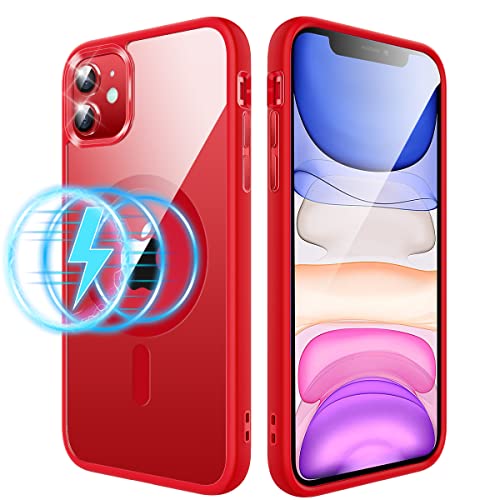 Garegce für iPhone 11 Hülle Kompatibel mit MagSafe, Durchsichtig Rückseite Ultra Dünn Magnetisch Handyhülle iPhone 11 Case Stoßfest Kratzfest Rohutzhülle - 6,1 Zoll - Rot von Garegce
