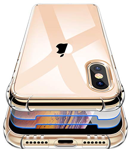 Garegce für iPhone XS Max Hülle Transparent mit 2 Stück Panzerglas Schutzfolie, Handyhülle iPhone XS Max Stoßfest Silikon Schutzhülle Anti Kratzer Bumper Case für iPhone XS Max - 6.5 Zoll - Klar von Garegce