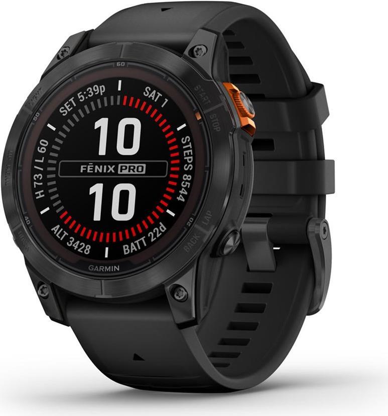 GARMIN fenix7 Pro Solar - GPS-Smartwatch (125 - 208 mm, Silikon, Schwarz/Schiefergrau) (010-02777-01) von Garmin