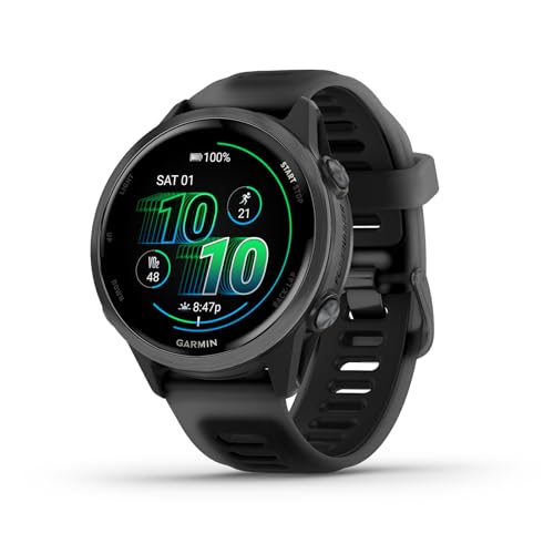 Garmin® Forerunner® 570, 42 mm, fortschrittliche GPS-Lauf- und Triathlon-Smartwatch, AMOLED-Display, Trainings- und Erholungsfunktionen, schiefergraues Aluminium mit durchscheinendem schwarz/schwarzem von Garmin