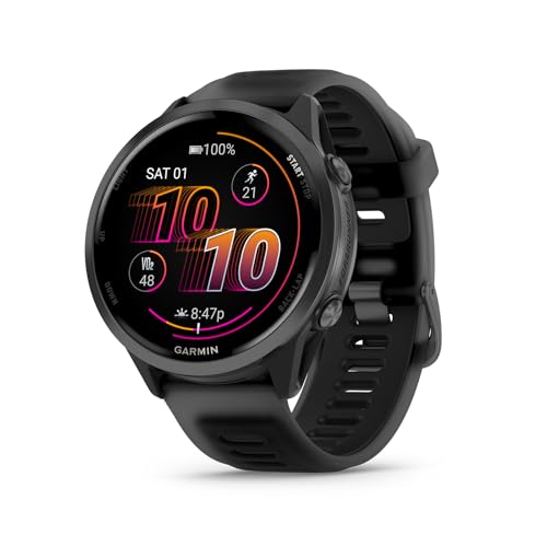 Garmin® Forerunner® 570, 47 mm, fortschrittliche GPS-Lauf- und Triathlon-Smartwatch, AMOLED-Display, Trainings- und Erholungsfunktionen, schiefergraues Aluminium mit durchscheinendem schwarz/schwarzem von Garmin