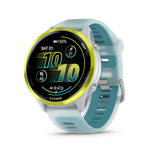Garmin® Forerunner® 570, 47 mm, fortschrittliche GPS-Lauf- und Triathlon-Smartwatch, AMOLED-Display, Trainings- und Erholungsfunktionen, verstärktes gelbes Aluminium mit durchscheinendem Weißstein von Garmin